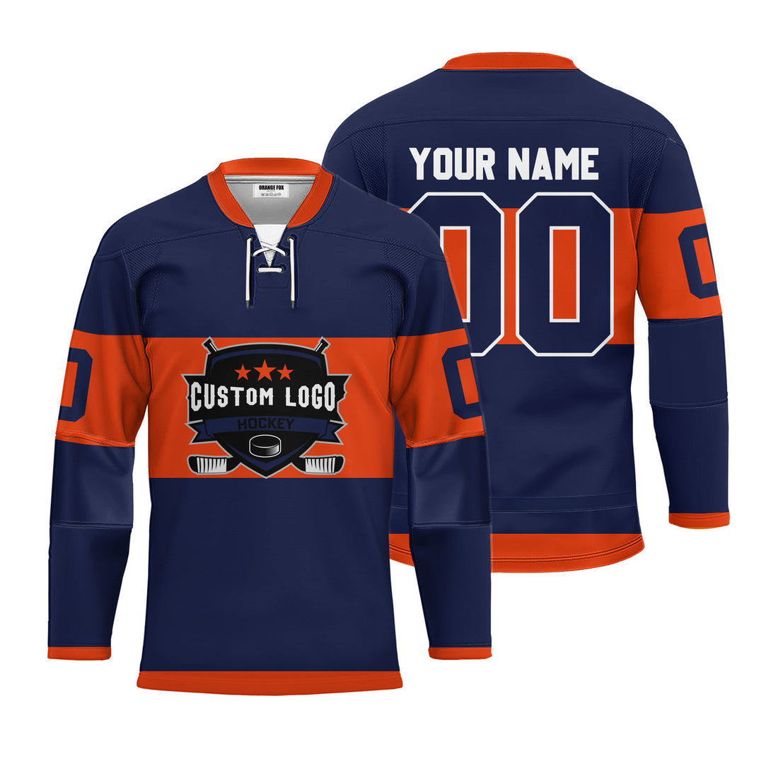 Custom Blue New York Lace Neck Hockey Jersey For Men & Women