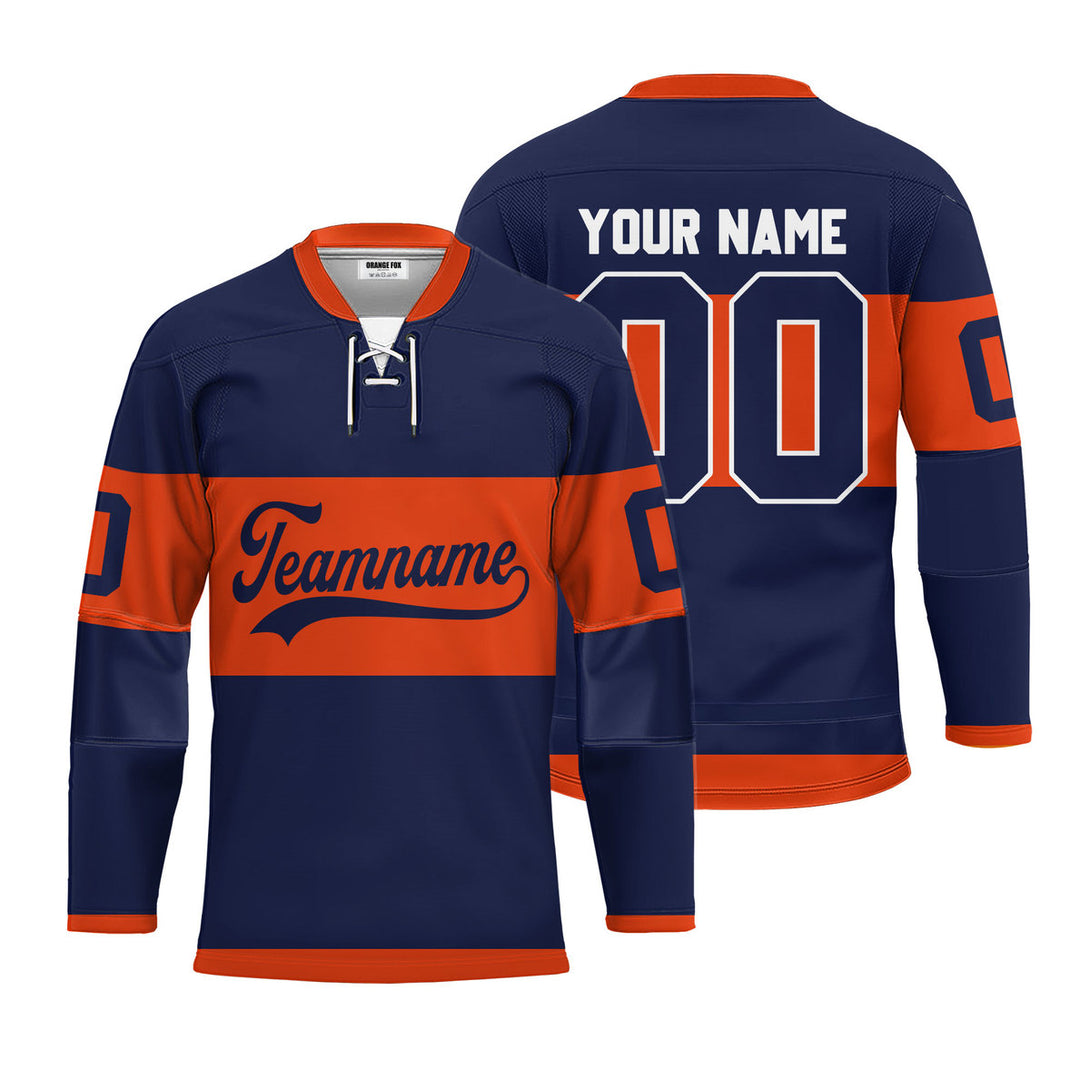 Custom Blue New York Lace Neck Hockey Jersey For Men & Women