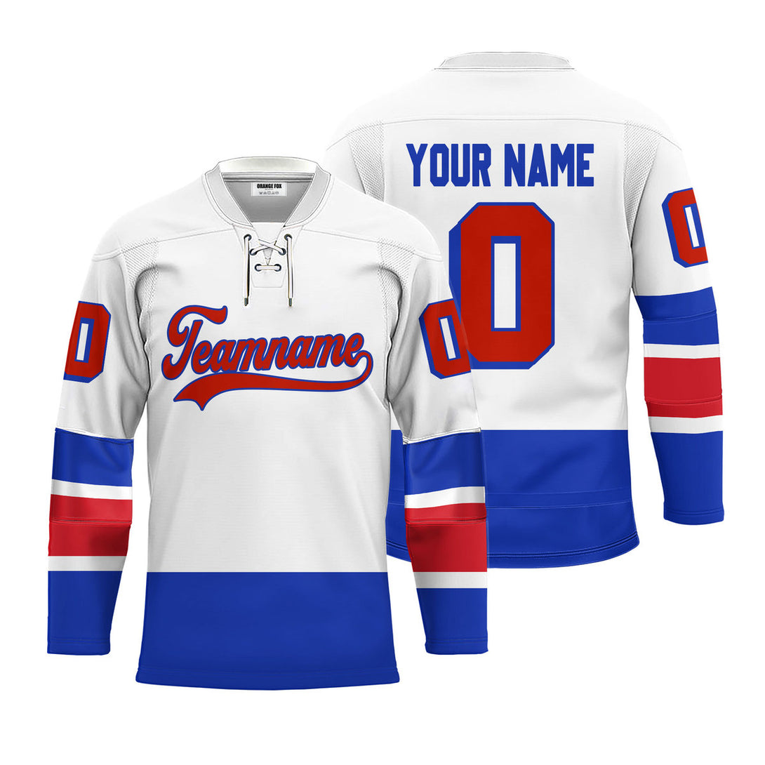 Custom White New York Lace Neck Hockey Jersey For Men & Women