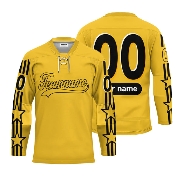 Custom Yellow All Stars Game Lace Neck Hockey Jersey For Men & Women