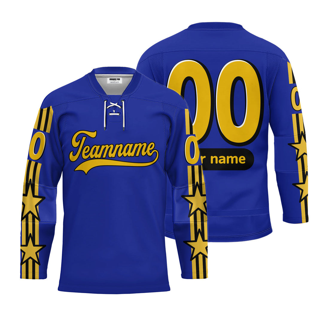 Custom Blue All Stars Game Lace Neck Hockey Jersey For Men & Women