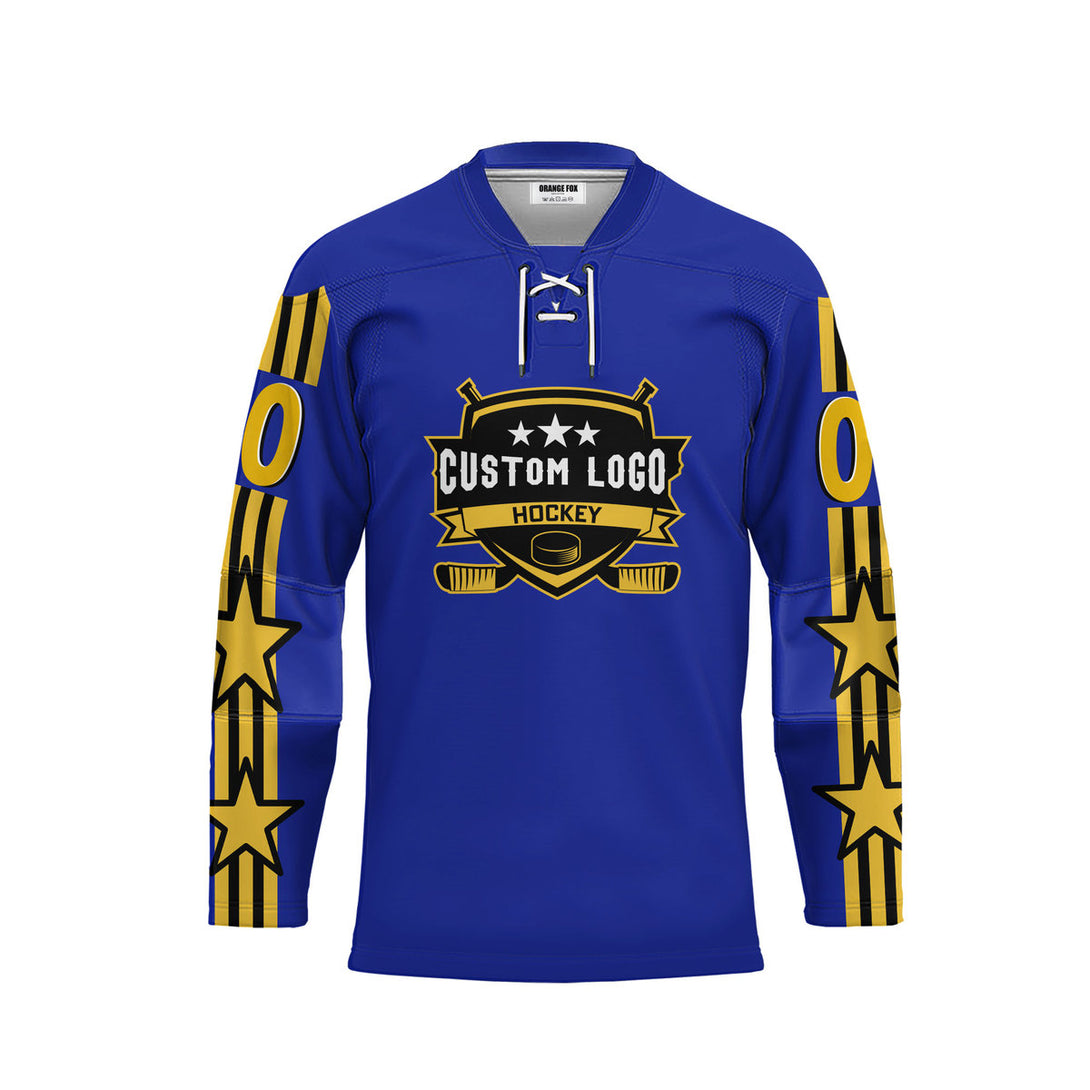 Custom Blue All Stars Game Lace Neck Hockey Jersey For Men & Women