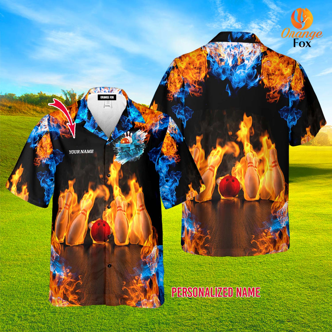 Bowling Ball Fire Custom Name Hawaiian Shirt For Men &amp; Women HN3720