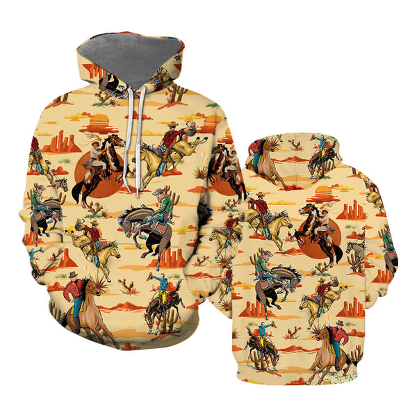 Vintage Cowboy Riding Horse Hoodie All Over Print For Men & Women HP1529