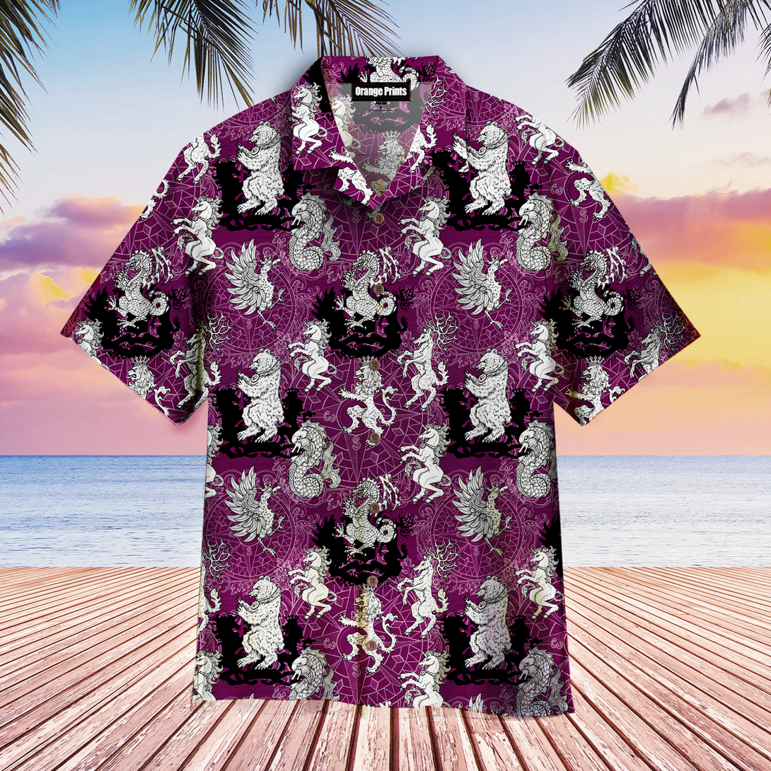 Heradlic Horse Lion And Eagle Aloha Hawaiian Shirts For Men & For Women