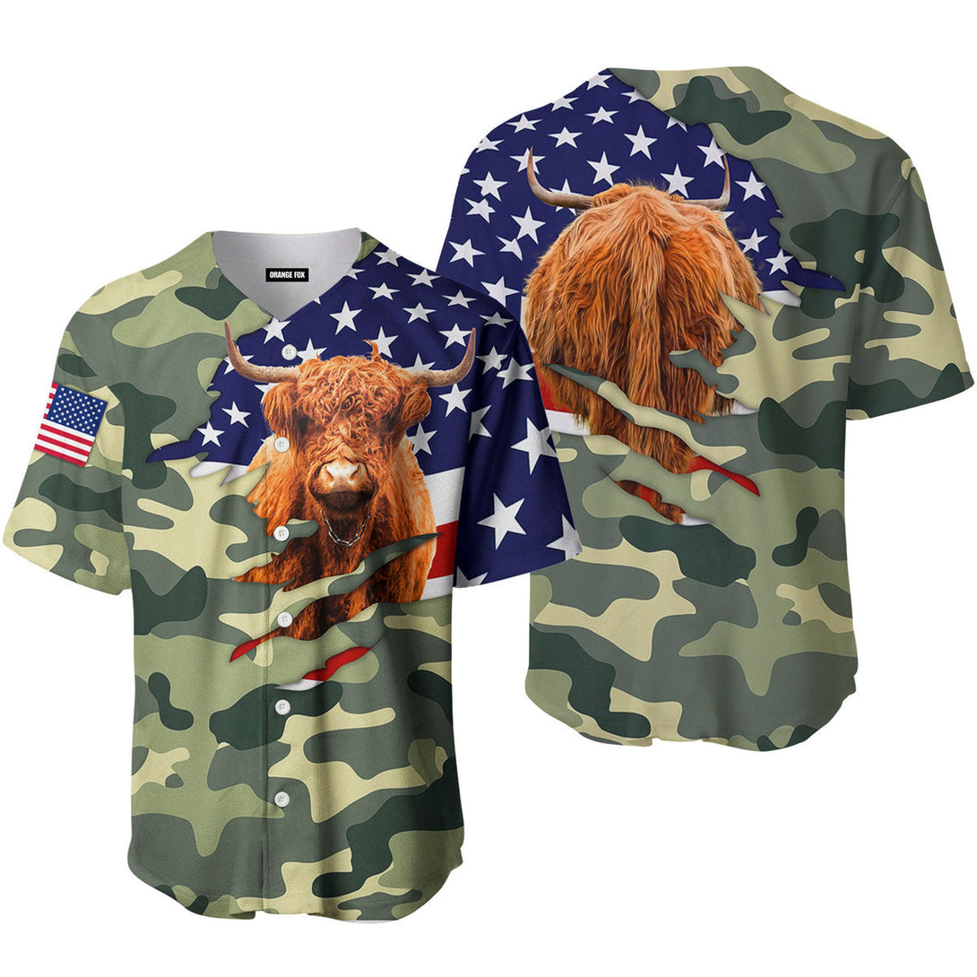 Highland Cattle Camo American Baseball Jersey For Men & Women