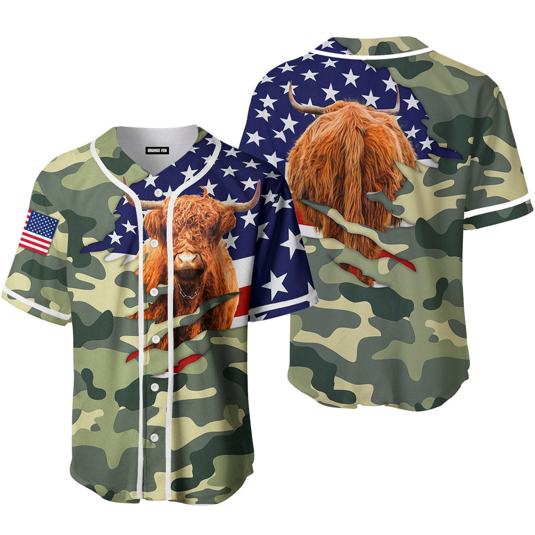 Highland Cattle Camo American Baseball Jersey For Men & Women