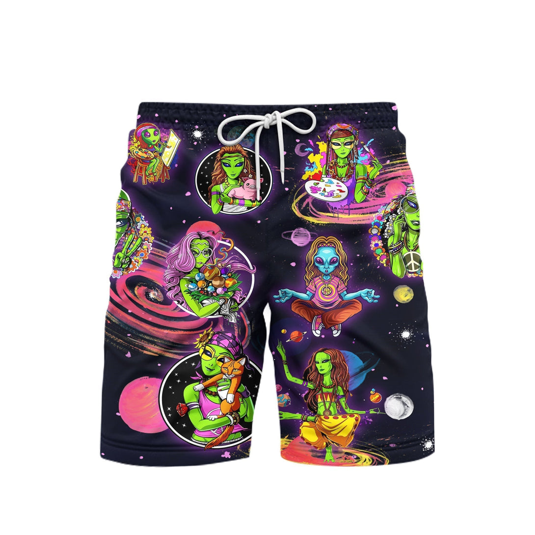 Hippie Alien Universe Beach Shorts For Men