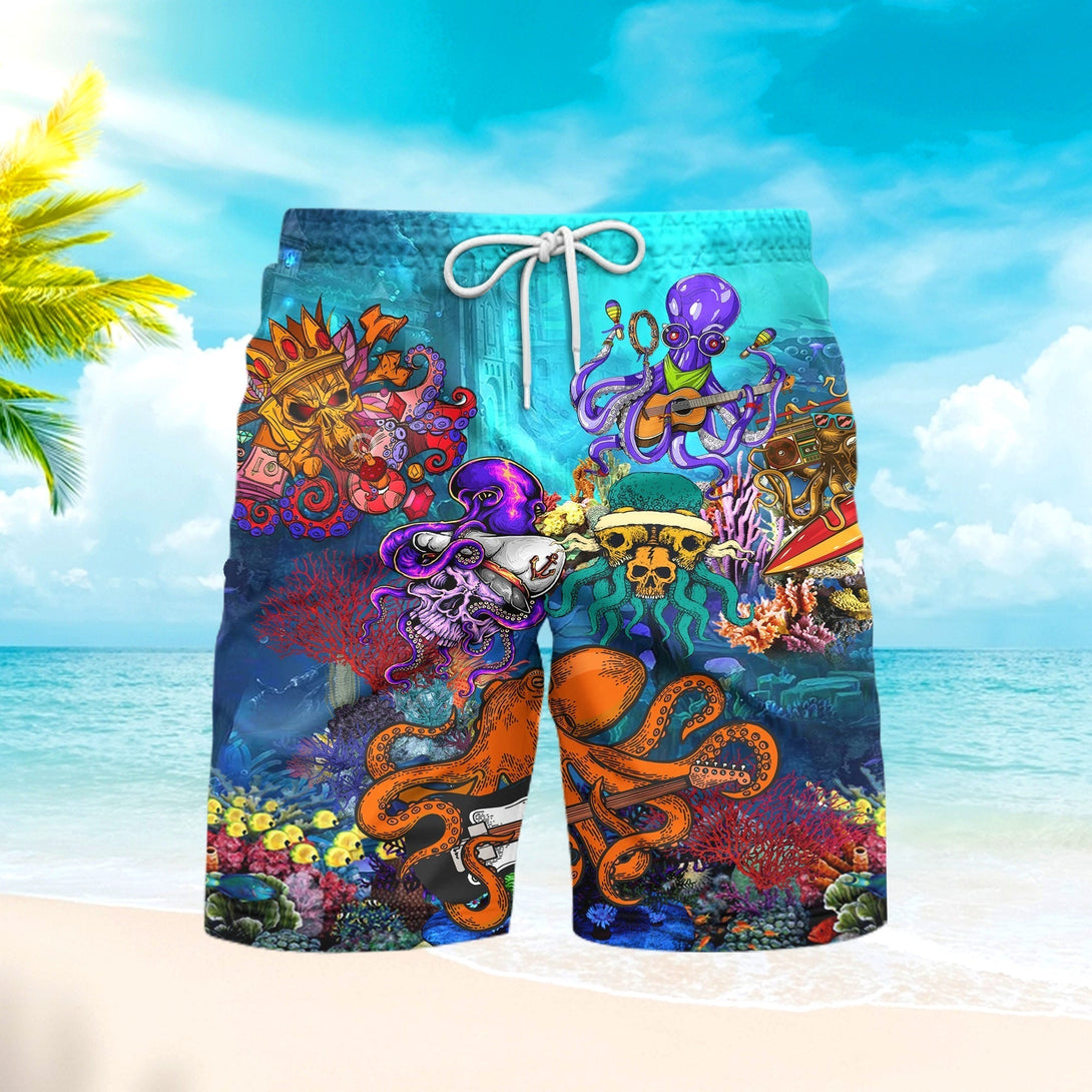 Hippie Octopus Love Music Beach Shorts For Men