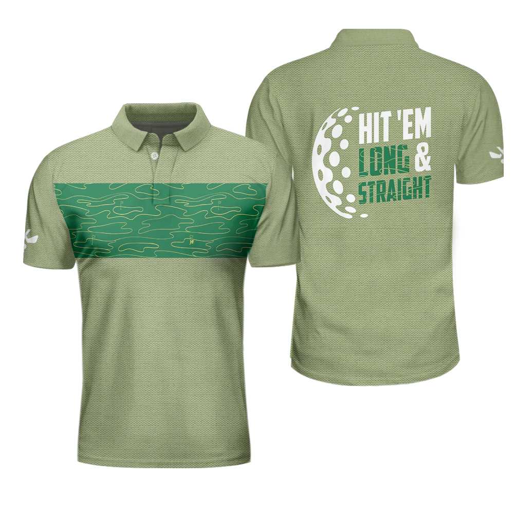 Hit 'Em Long & Straight Golf Course Pattern Polo Shirt For Men