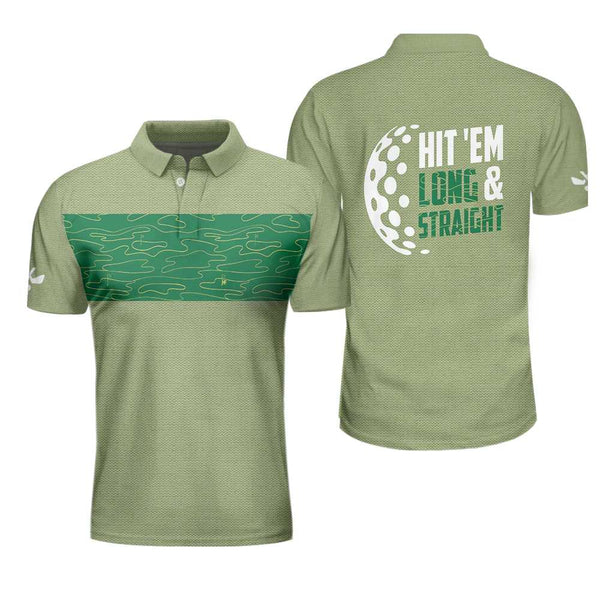 Hit 'Em Long & Straight Golf Course Pattern Polo Shirt For Men