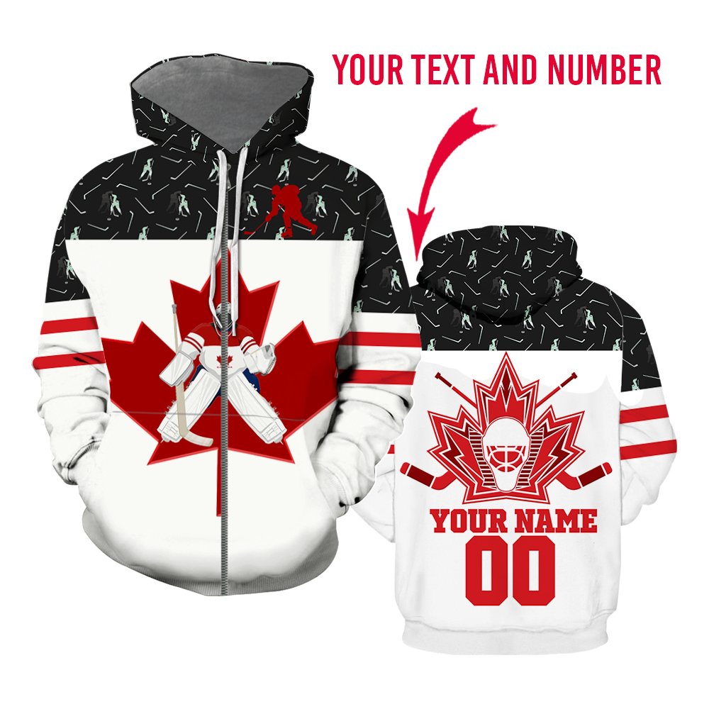 Hockey Canada Custom Name Zip Up Hoodie For Men & Women