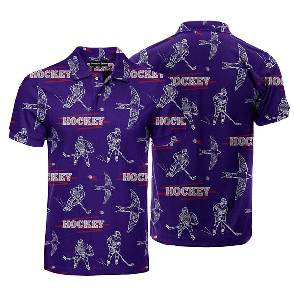 Hockey Lover Players Birds Navy Polo Shirt For Men