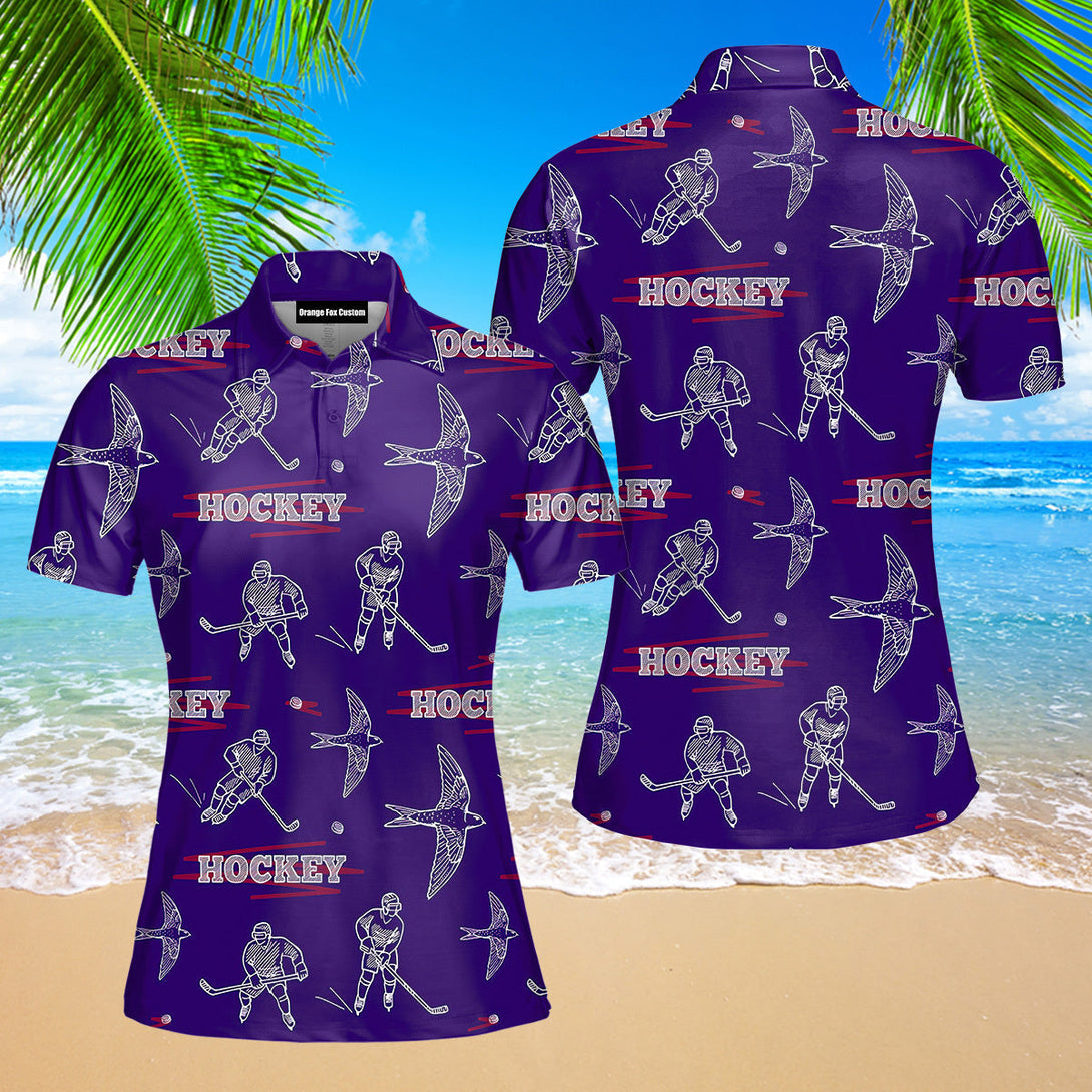 Hockey Lover Players Birds Navy Polo Shirt For Women