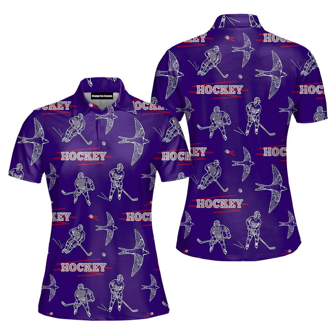 Hockey Lover Players Birds Navy Polo Shirt For Women