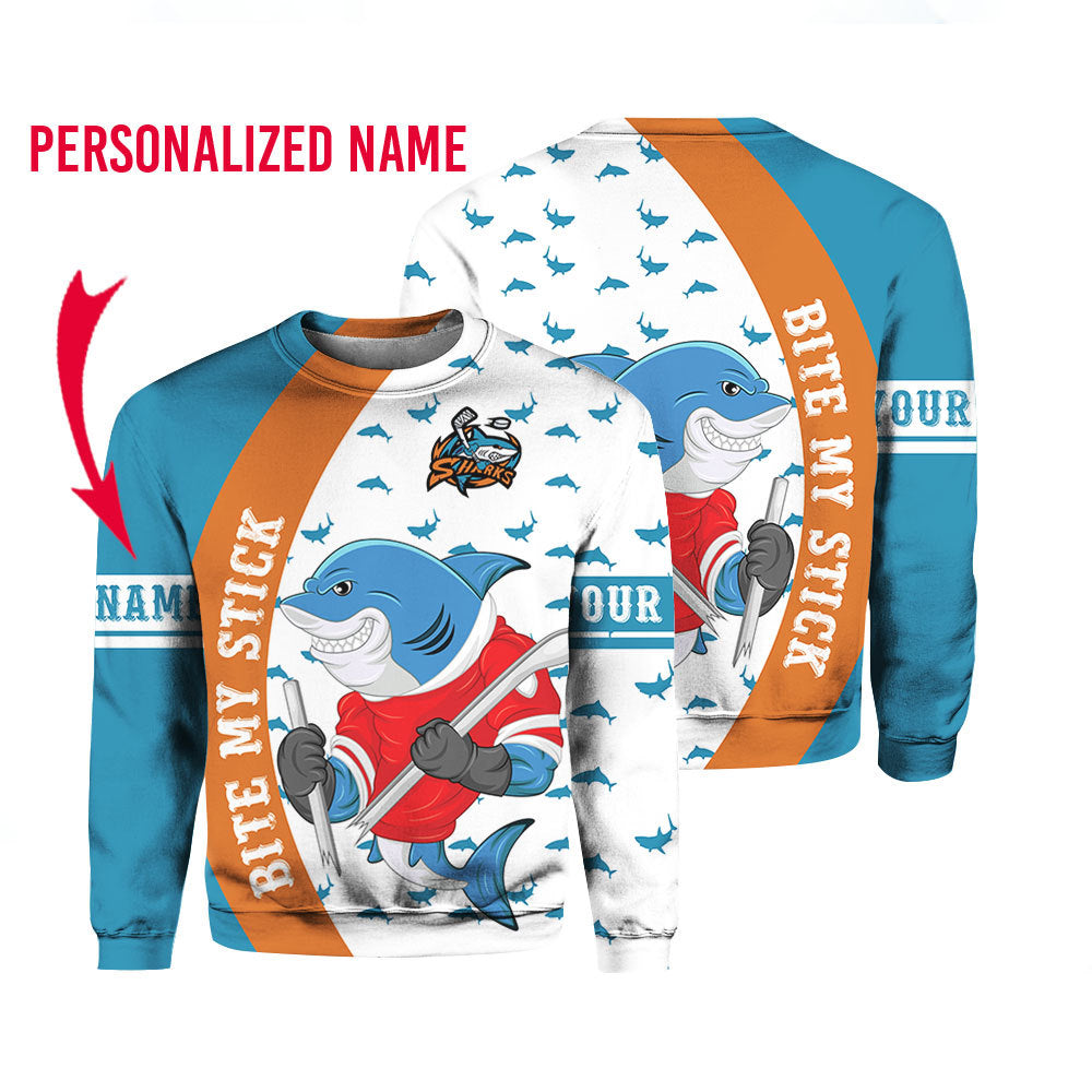 Hockey Shark Custom Name Crewneck Sweatshirt For Men & Women