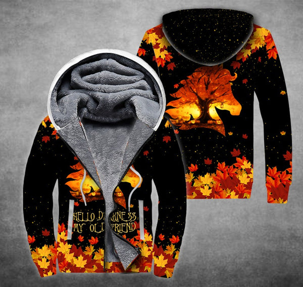 Horse - Leaves Autumn Pumkin Fleece Zip Hoodie For Men & Women