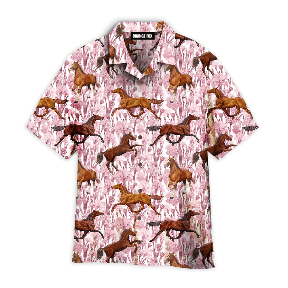 Horse Racing Floral Pink Flowers Hawaiian Shirt For Men And Women WH1156