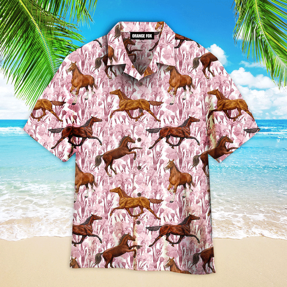 Horse Racing Floral Pink Flowers Hawaiian Shirt For Men And Women WH1156