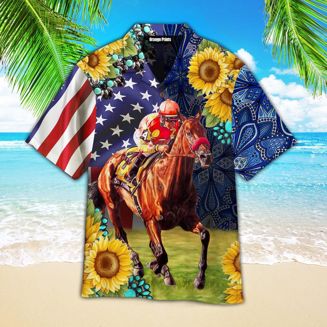 Horse Racing Sunflower Hawaiian Shirt For Men & Women