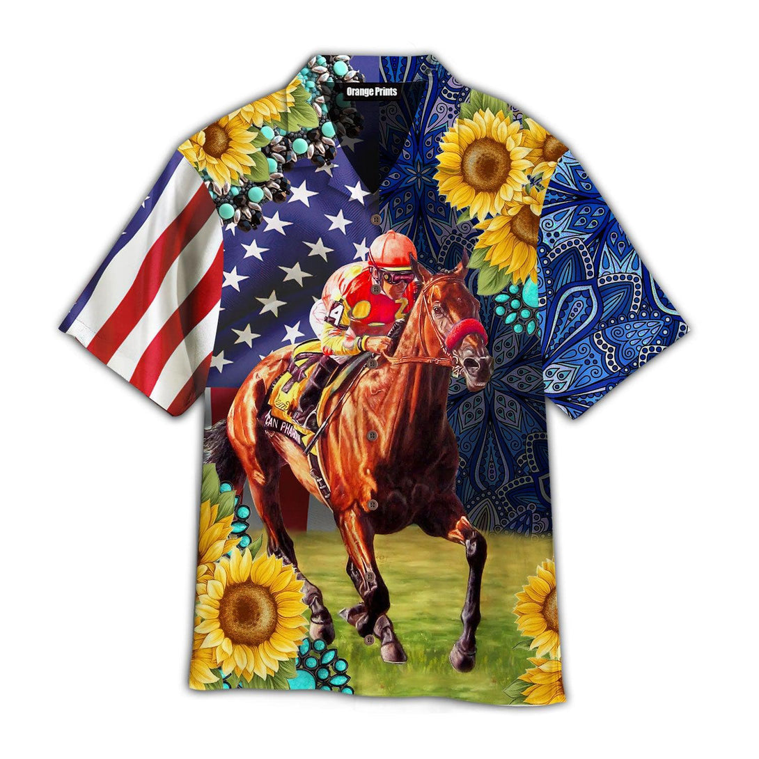 Horse Racing Sunflower Hawaiian Shirt For Men & Women