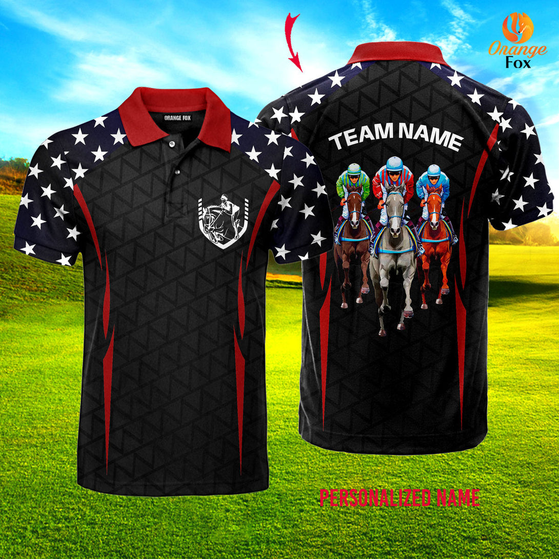 Horse Riding Red And Black Custom Name Polo Shirt For Men & Women