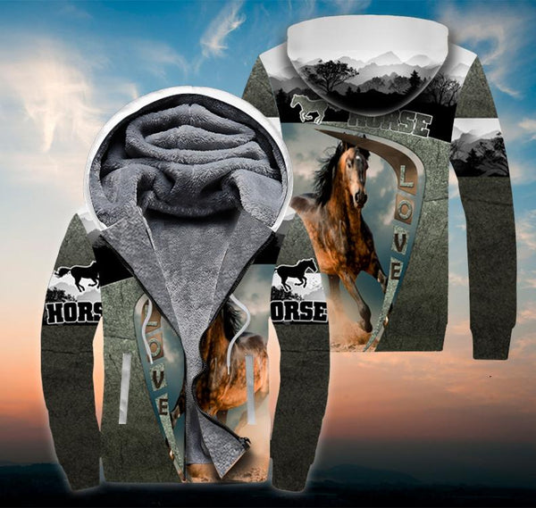 Horses Fleece Zip Hoodie For Men & Women