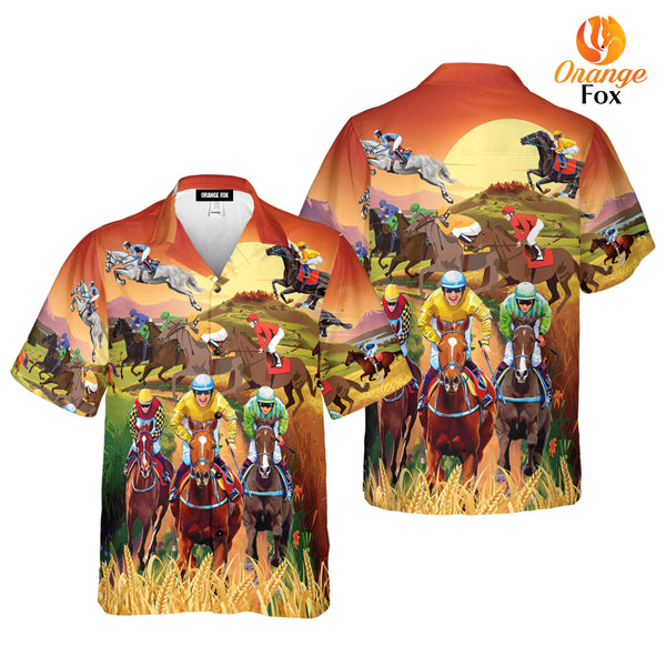 Horses Racing On Pasture Hawaiian Shirt For Men & Women