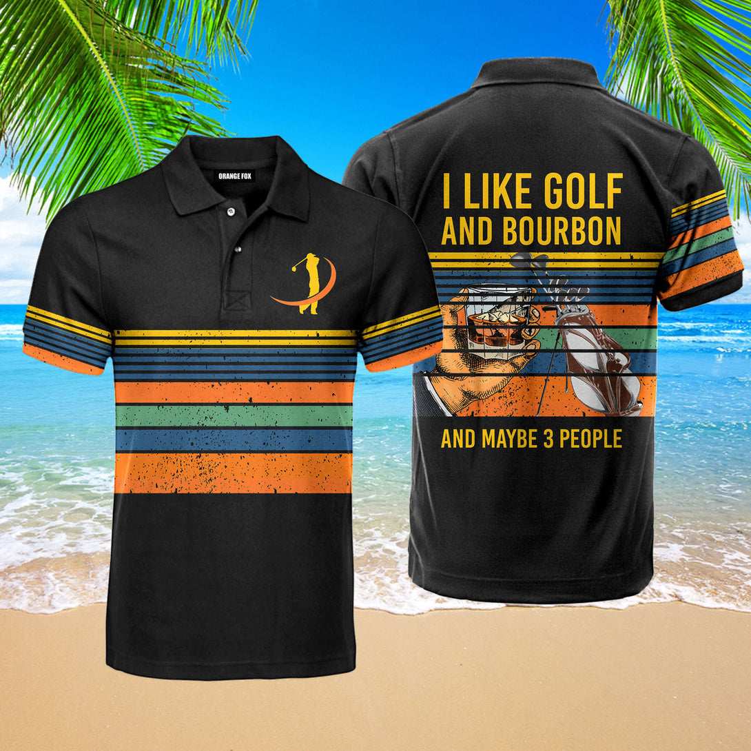 I Like Golf And Bourbon And 3 People Vintage Retro Golf Polo Shirt For Men