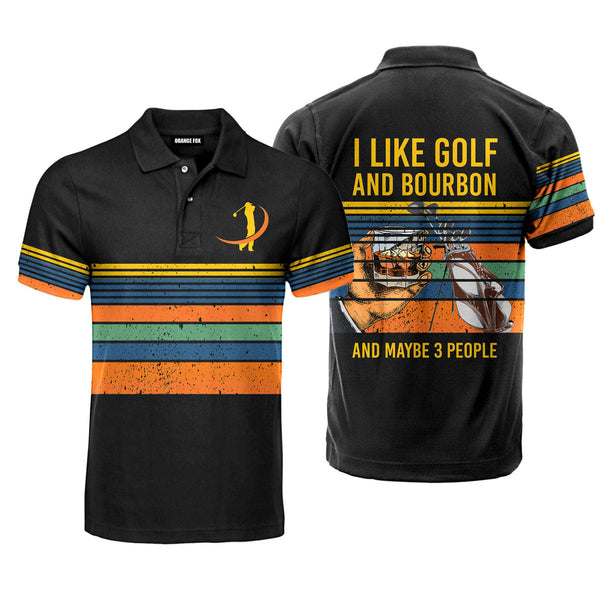 I Like Golf And Bourbon And 3 People Vintage Retro Golf Polo Shirt For Men