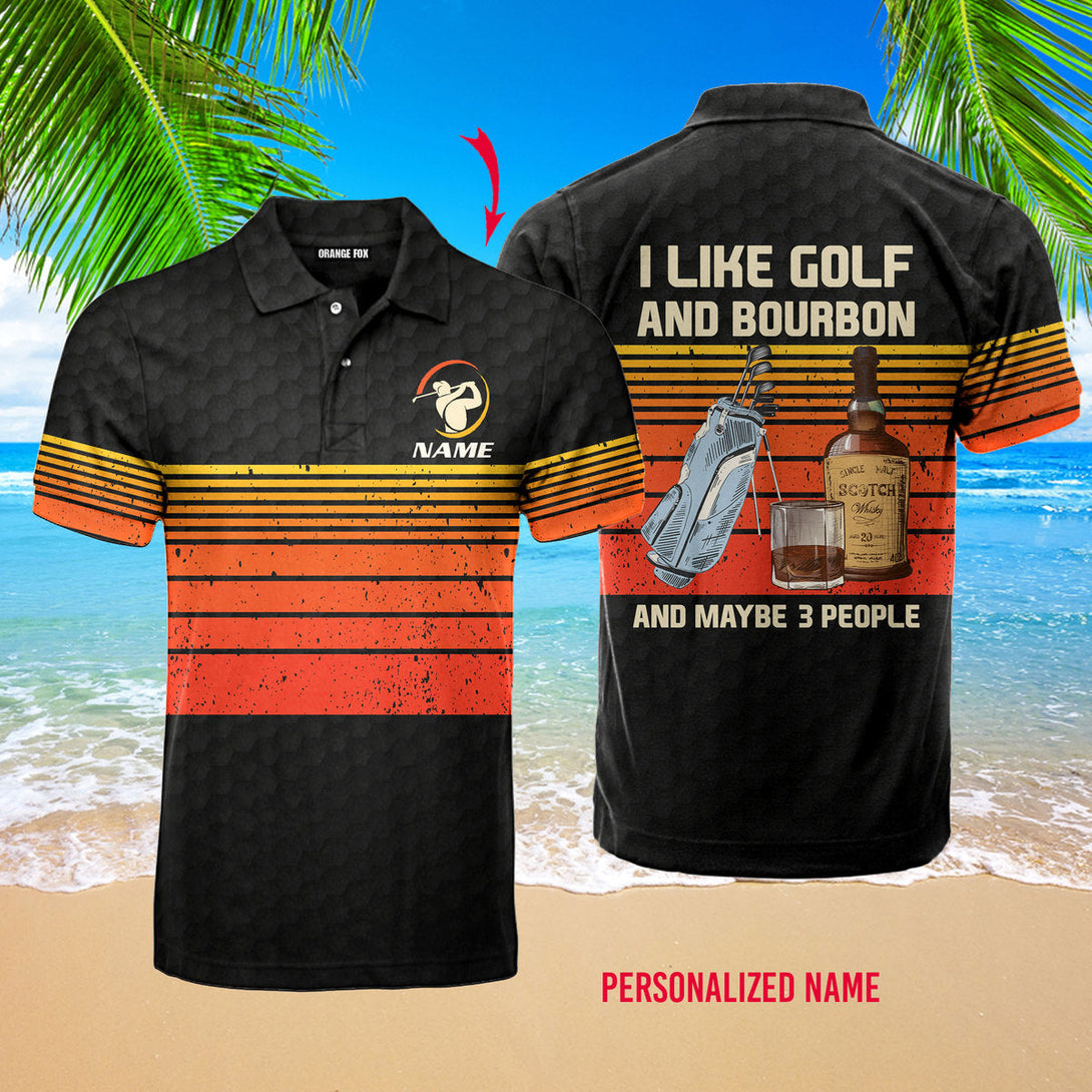 I Like Golf And Bourbon Black Vintage Golf Custom Name Polo Shirt For Men & Women