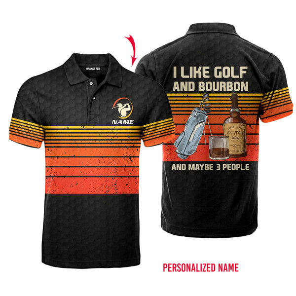 I Like Golf And Bourbon Black Vintage Golf Custom Name Polo Shirt For Men & Women