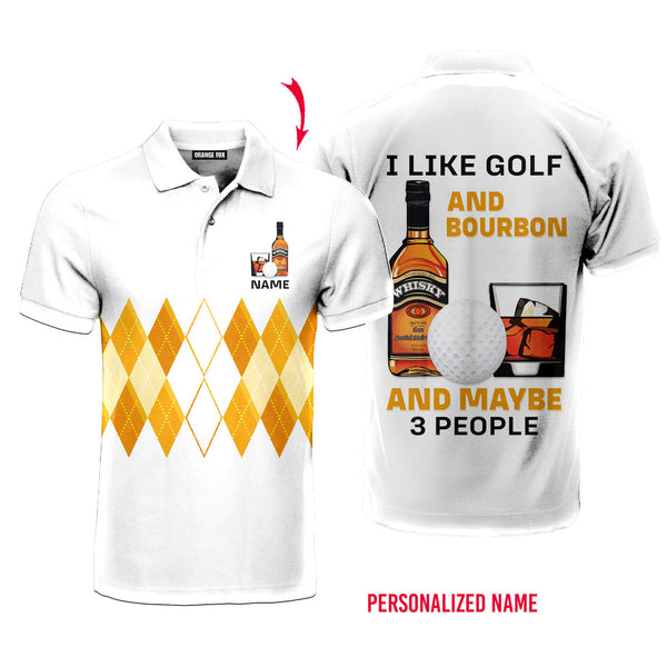 I Like Golf And Bourbon Custom Name Polo Shirt For Men & Women
