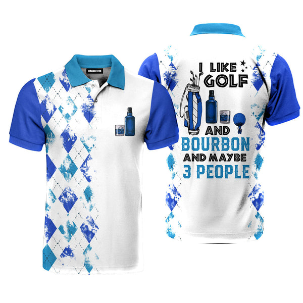 I Like Golf And Bourbon - Gift For Men, Golf Lovers, Bourbon Lovers - Blue Golf Polo Shirt