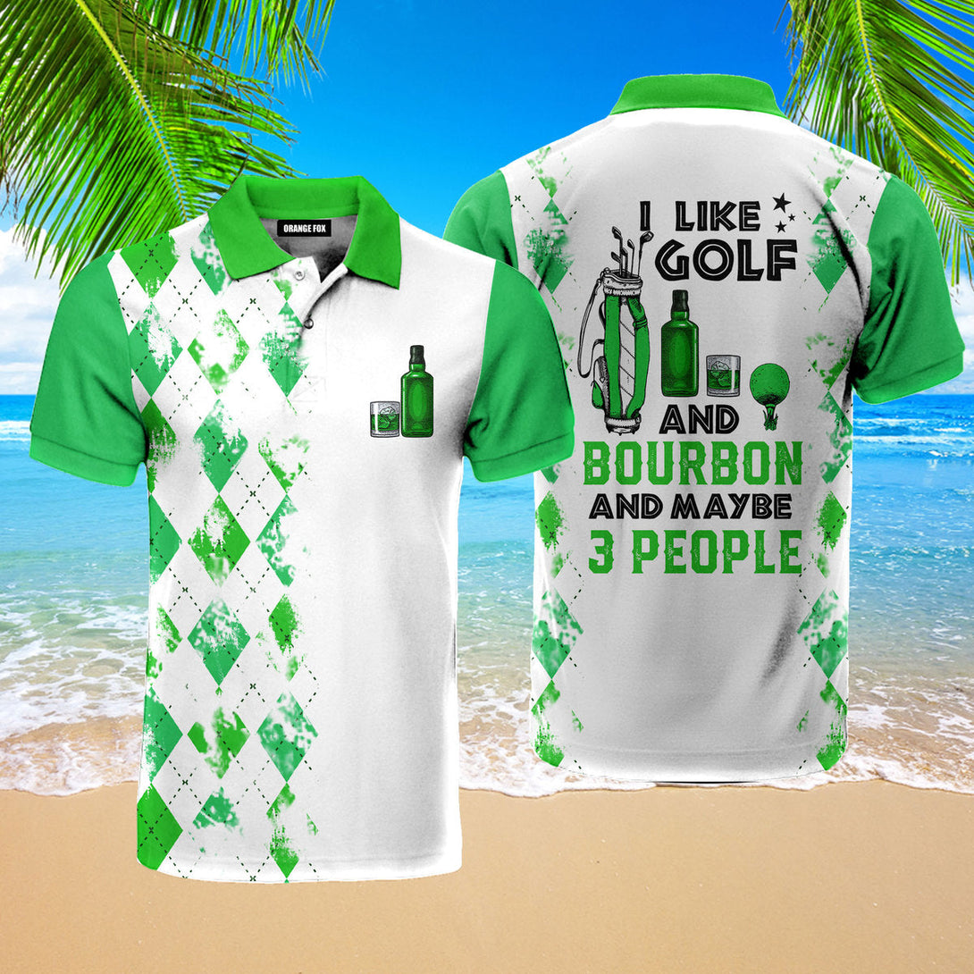 I Like Golf And Bourbon - Gift for Men, Golf Lovers, Bourbon Lovers - Green Golf Polo Shirt