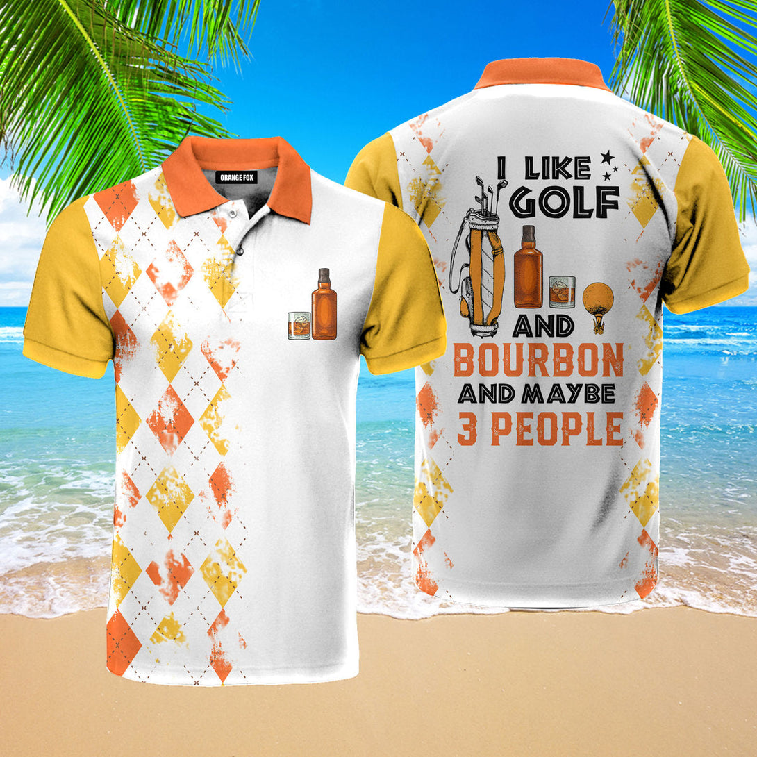 I Like Golf And Bourbon - Gift for Men, Golf Lovers, Bourbon Lovers - Yellow Orange Golf Polo Shirt
