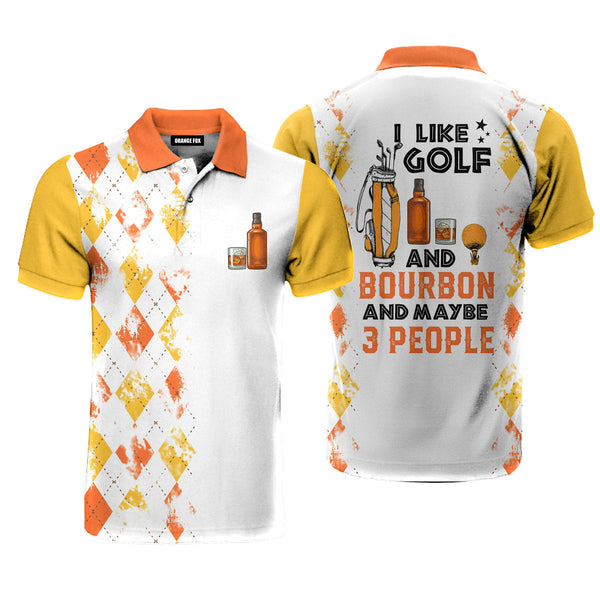 I Like Golf And Bourbon - Gift for Men, Golf Lovers, Bourbon Lovers - Yellow Orange Golf Polo Shirt