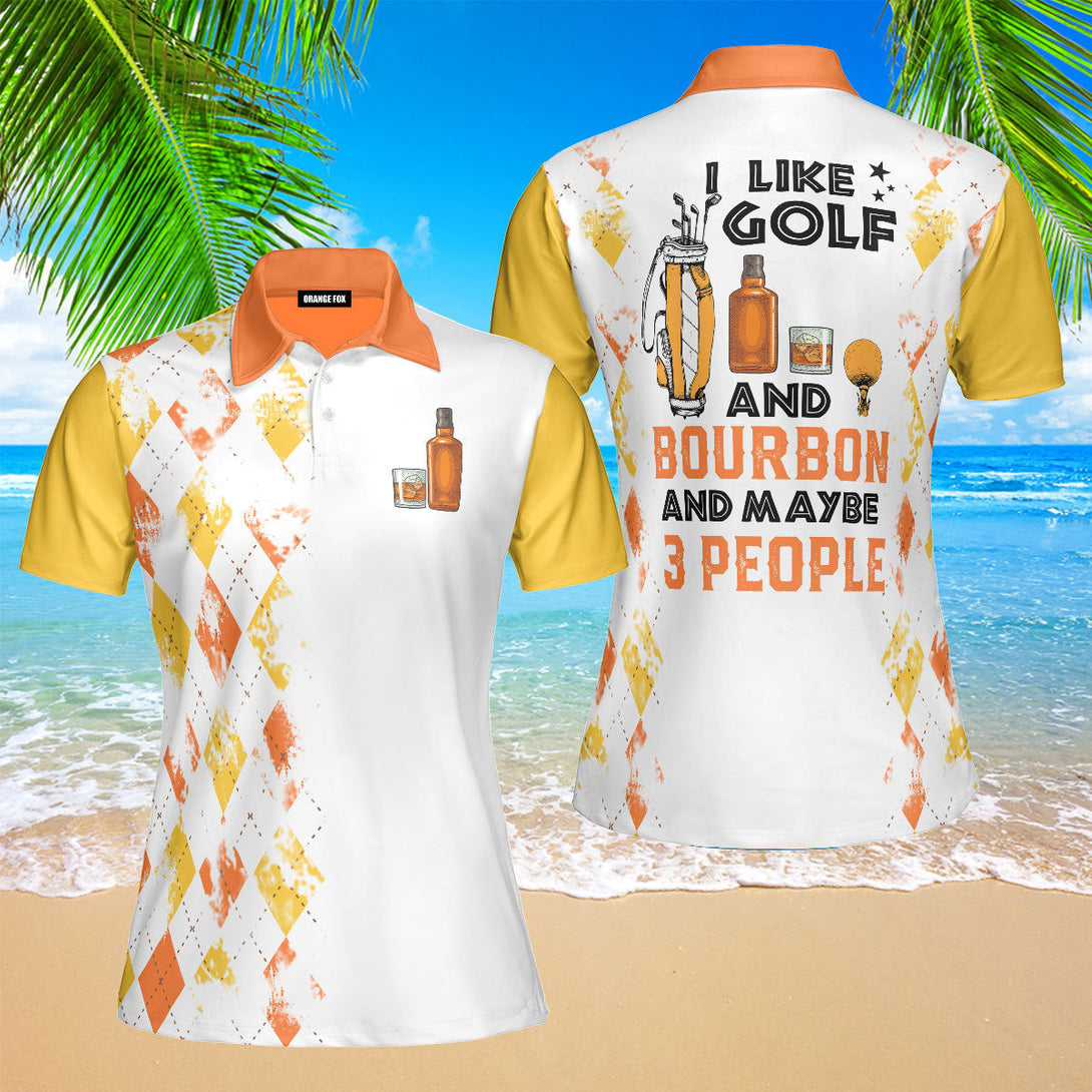 I Like Golf And Bourbon - Gift for Women, Golf Lovers, Bourbon Lovers - Yellow Orange Golf Polo Shirt