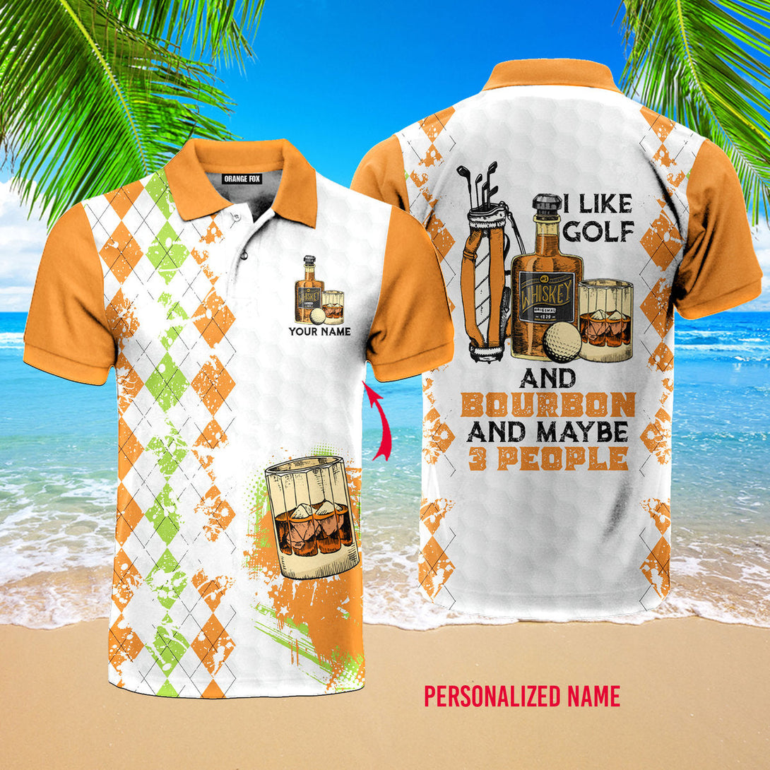 I Like Golf And Bourbon Retro Vintage Custom Name Polo Shirt For Men & Women