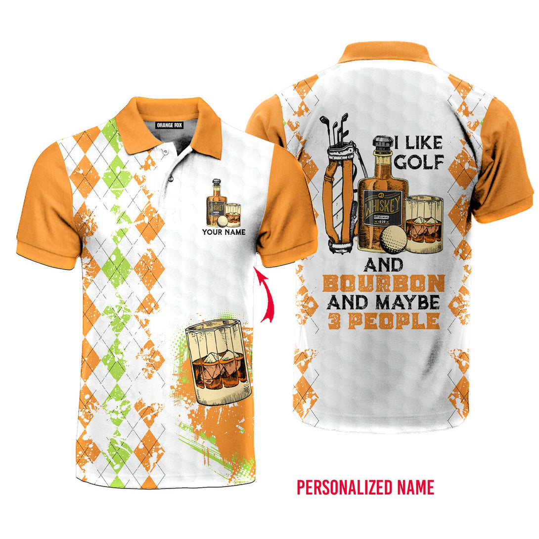 I Like Golf And Bourbon Retro Vintage Custom Name Polo Shirt For Men & Women