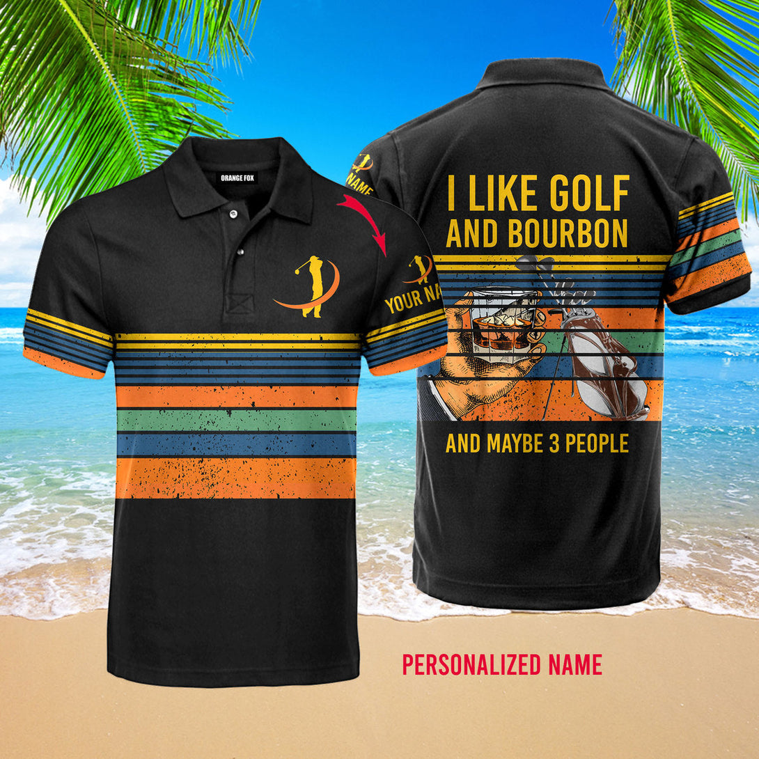 I Like Golf And Bourbon Vintage Retro Golf Custom Name Polo Shirt For Men & Women