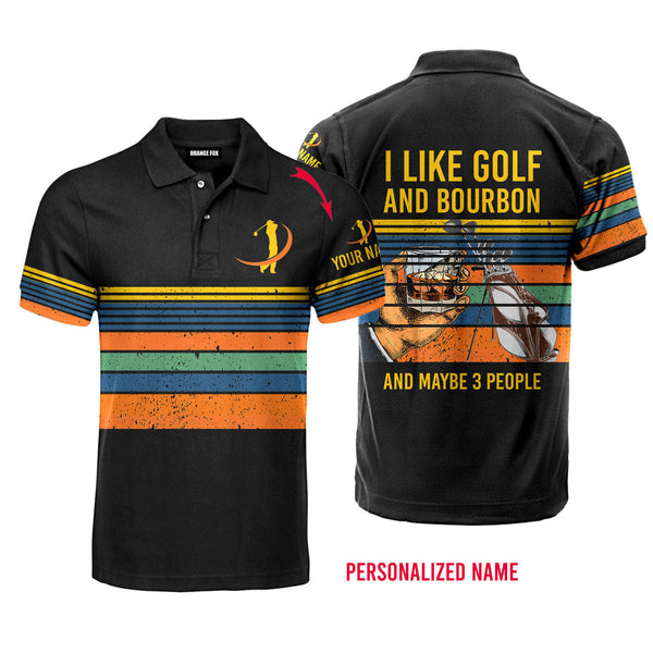 I Like Golf And Bourbon Vintage Retro Golf Custom Name Polo Shirt For Men & Women