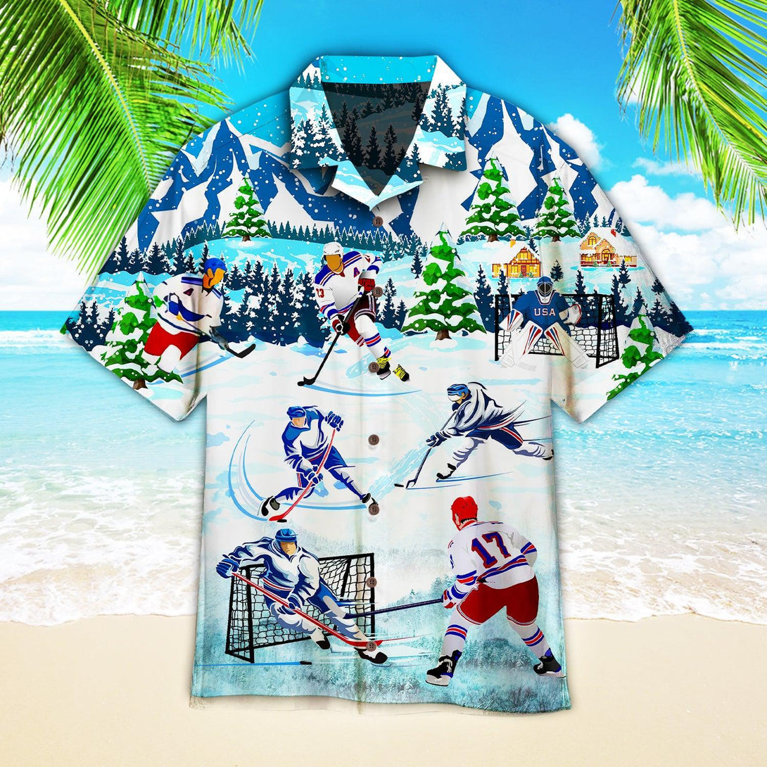 Ice Hockey And Mountains Hawaiian Shirt For Men & Women