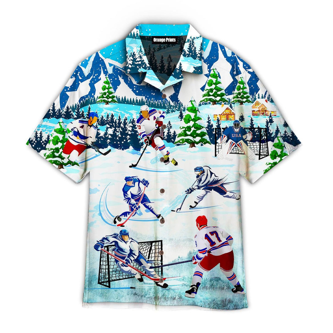 Ice Hockey And Mountains Hawaiian Shirt For Men & Women