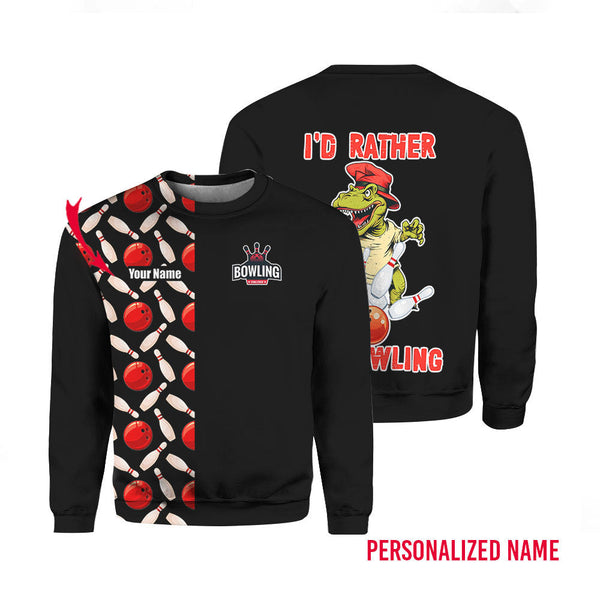 I’d Rather Be Bowling Black Custom Name Crewneck Sweatshirt For Men & Women