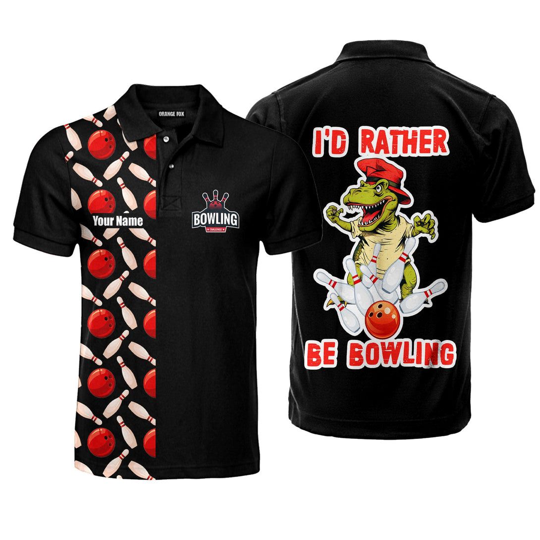 I’d Rather Be Bowling Black Custom Name Polo Shirt For Men & Women