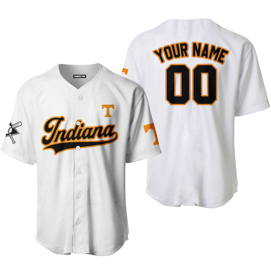 Indiana Baseball Logo White Black Yellow Custom Name Baseball Jerseys For Men & Women