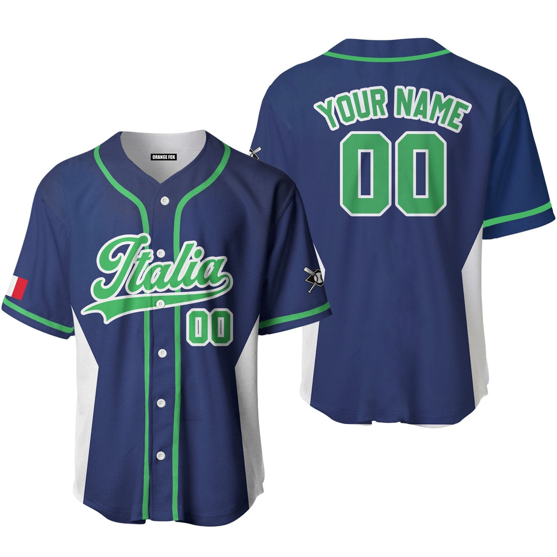 Italia Blue Green White Custom Name Baseball Jerseys For Men & Women