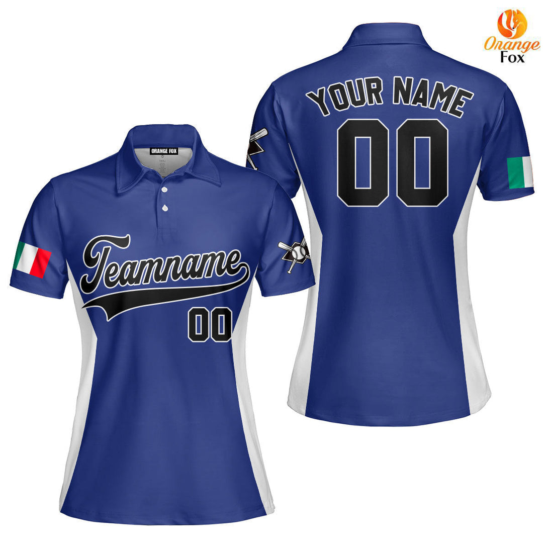 Italia Blue White Black Custom Polo Shirt For Women