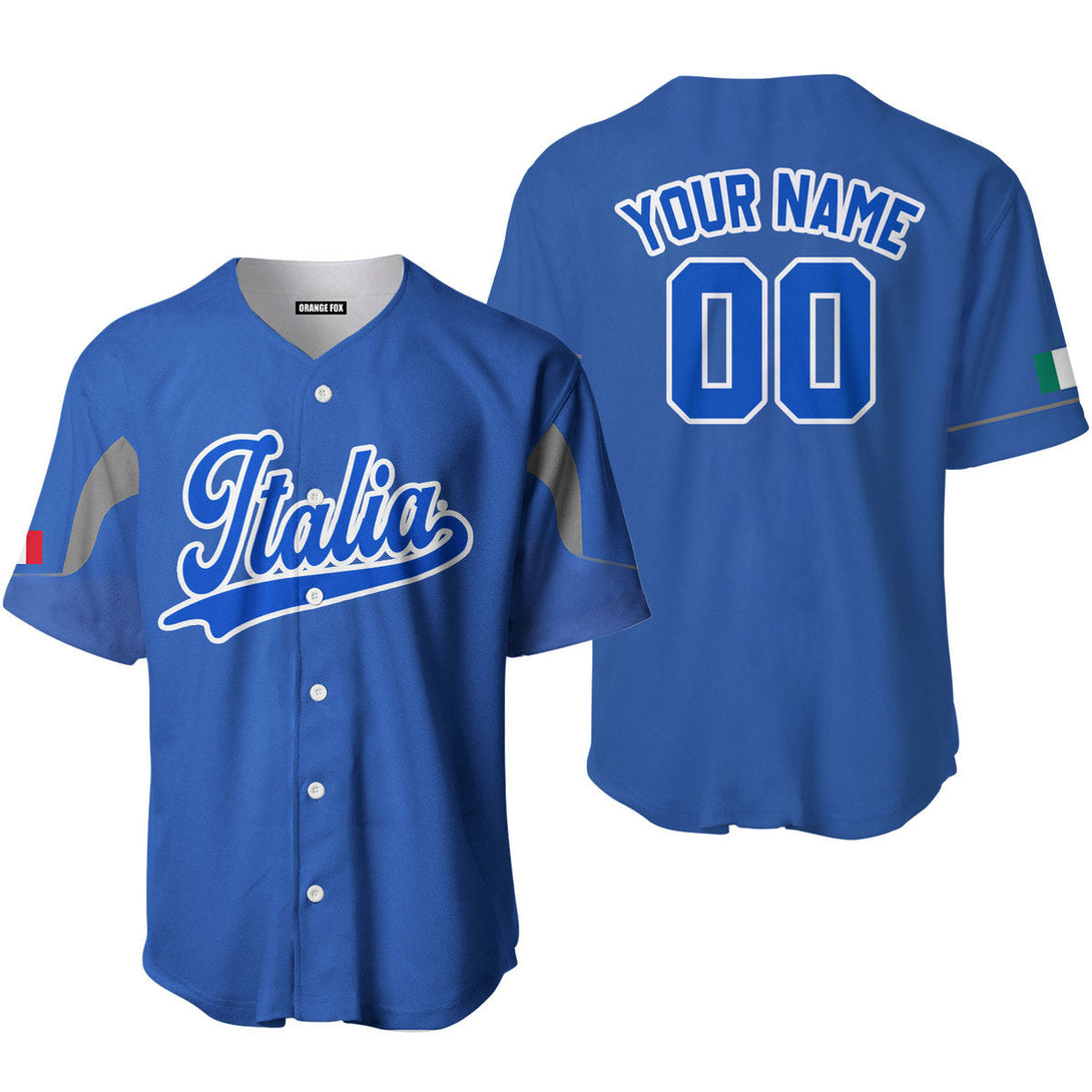 Italia Blue White Custom Name Baseball Jerseys For Men & Women